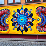 **AI-generated abstract art in Gamla Stan, Stockholm.** Focus on vibrant colors, otherworldly feeling, and a sense of the changing nature of art.  Think modern art gallery setting.