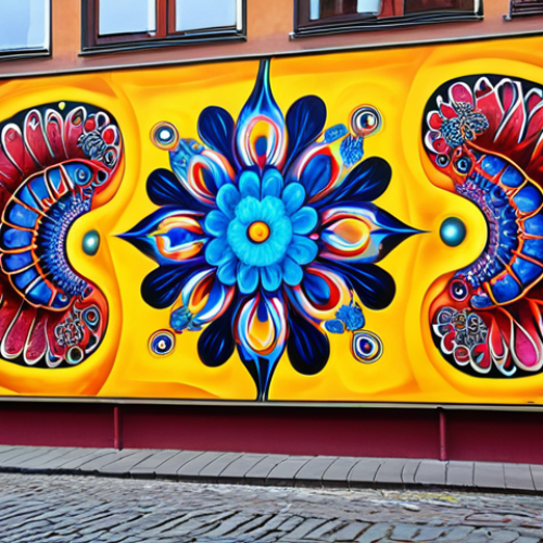 **AI-generated abstract art in Gamla Stan, Stockholm.** Focus on vibrant colors, otherworldly feeling, and a sense of the changing nature of art.  Think modern art gallery setting.