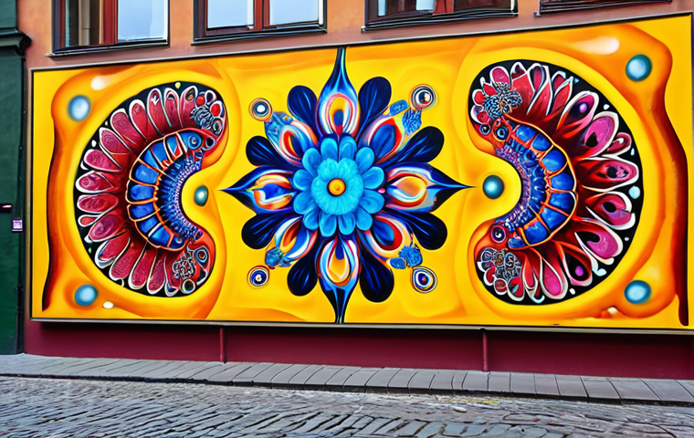 **AI-generated abstract art in Gamla Stan, Stockholm.** Focus on vibrant colors, otherworldly feeling, and a sense of the changing nature of art.  Think modern art gallery setting.